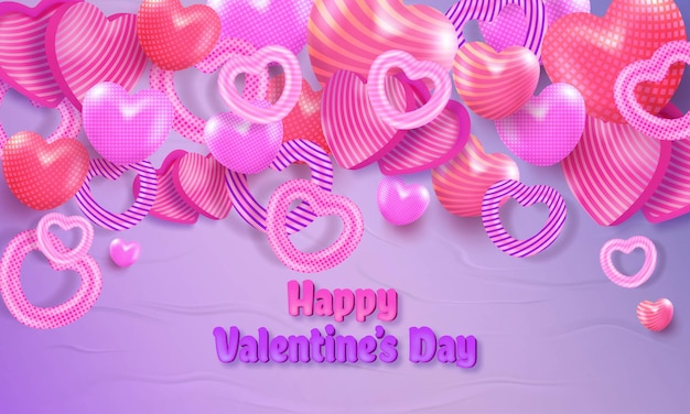 Valentines day purple glued background with cute love balloons