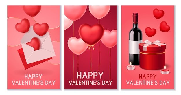 Vettore set di cartoline realistiche per il giorno di san valentino