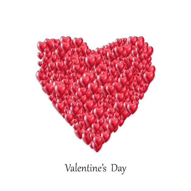 Valentines day red heart shape with lot valentines hearts isolated on white Vector 3d illustration