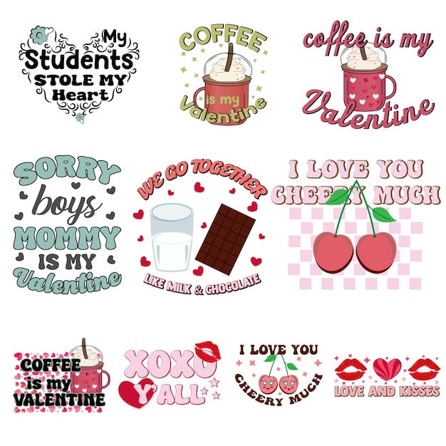 Vector valentines day retro design bundle