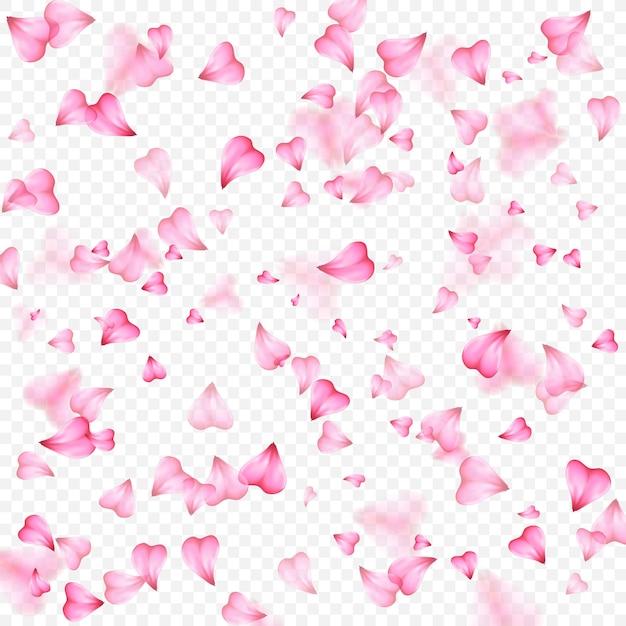 Valentines Day romantic background of pink hearts petals falling.