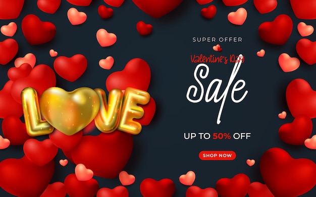 Valentines day sale background with balloons heart
