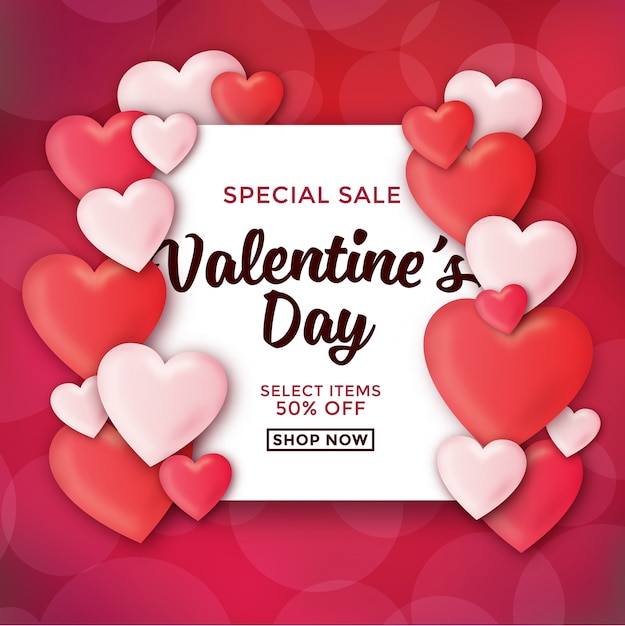 Valentines day sale background with cute hearts