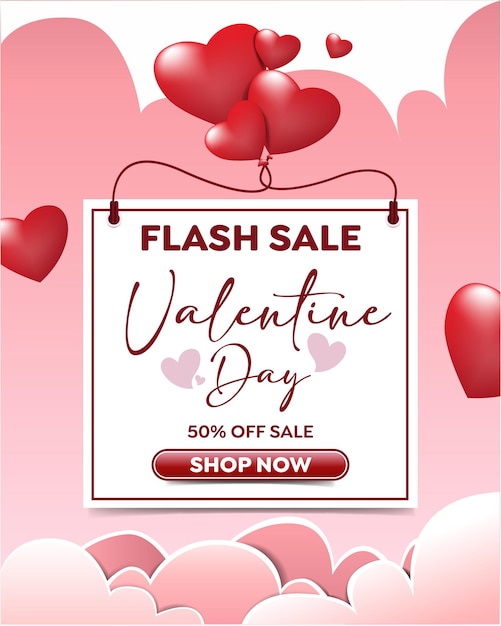 Valentines day sale background with Heart Shaped Balloons.