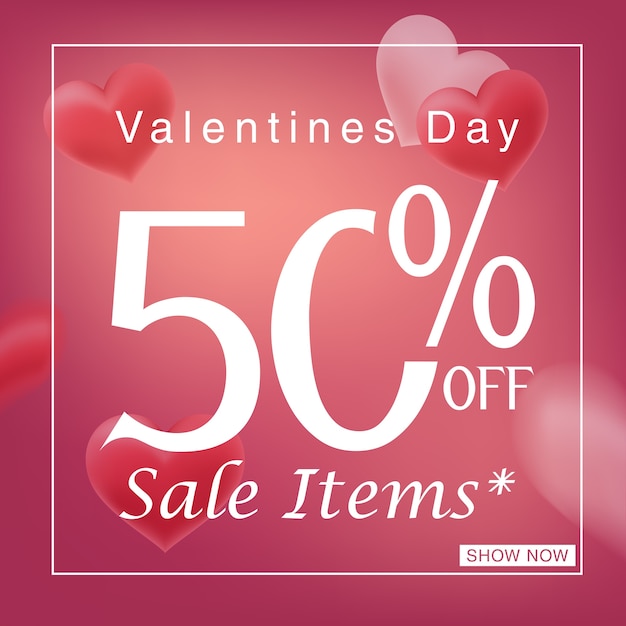 Valentines day sale background with heart shaped balloons