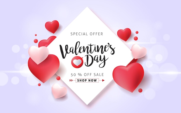 Valentines day sale banner with heart shape balloon