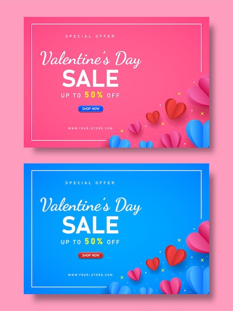 Valentines Day sale banner with papercut style