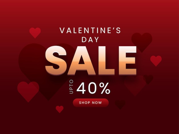 Valentines Day sale design with Gradient Red heart on red background
