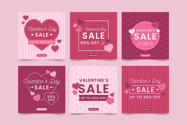 Vector valentines day sale instagram post collection