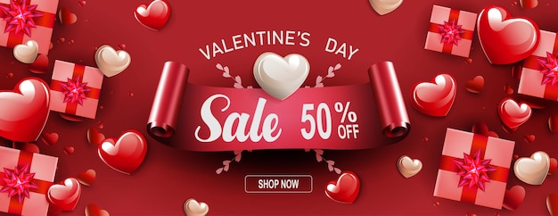 Vector valentines day sale poster silhouettes of hearts and gift boxes