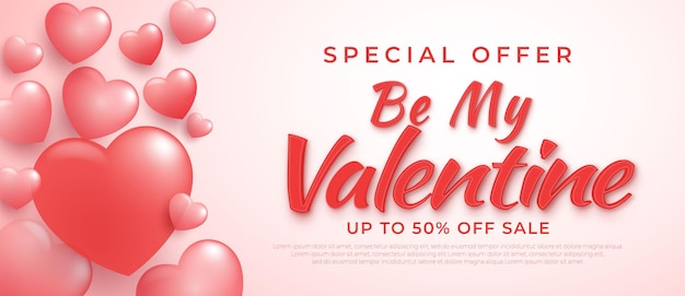 Valentines day sale poster template with heart 3d decoration