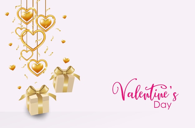 Manifesto di vendita di san valentino con cuore oro e scatola regalo su sfondo bianco volantini per carta da parati inv