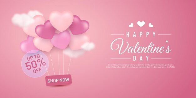 Valentines day sale promo background with 3d love background