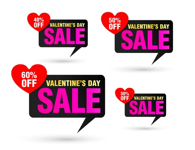 Vector valentines day sale tag black speech bubble set sale 30 40 50 60 off discount