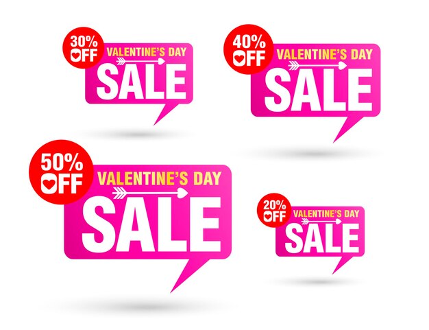 Valentines day sale tag speech bubble set of 20 30 40 50 off discount