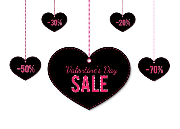 Valentines day sale tags in the shape of a heart Special offer promo banner Shop advertising poster Vector illustration