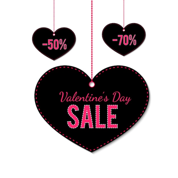 Valentines day sale tags in the shape of a heart