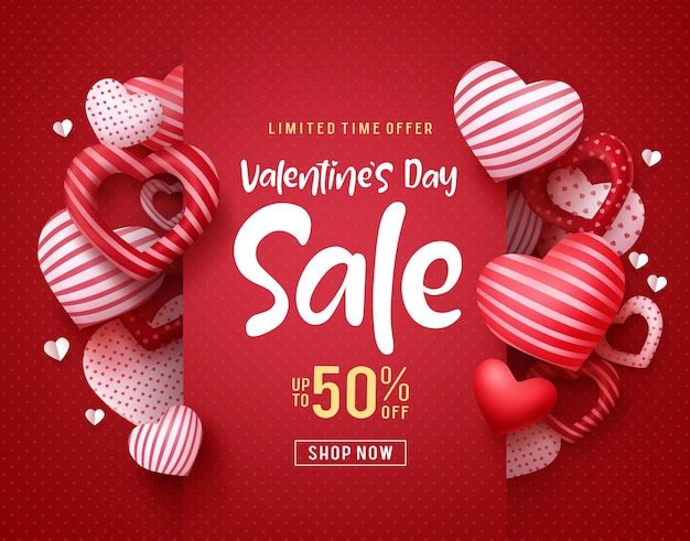 Valentines day sale vector banner Sale discount text for valentines day shopping promotion