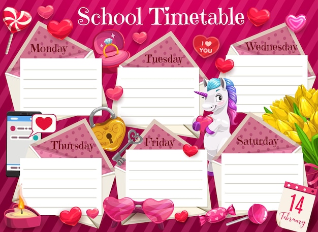 Valentines day school timetable lessons schedule