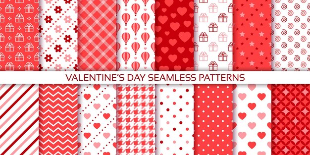 Vector valentines day seamless pattern red background love romantic textures set cute retro prints