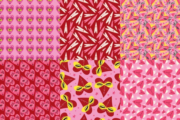 valentines day set of bright and cool seamless patterns pattern with cool quirky playful bright hearts print