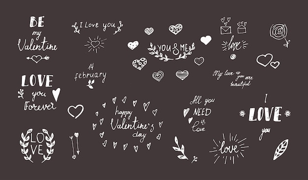 Valentines Day set. Hand drawn. Vector illustration