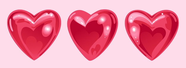 San valentino. un set di palloncini a forma di cuore lucidi e realistici. illustrazione carina per matrimoni, elementi di design, stampe su tessuto