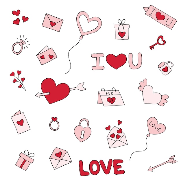 valentines day set on white background