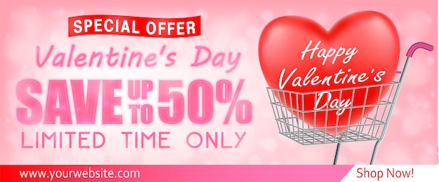 Valentines day shopping sale greeting card banner