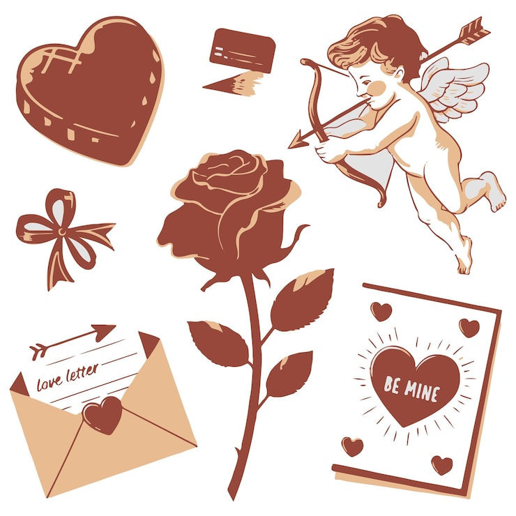 Vector valentines day silhouette elements