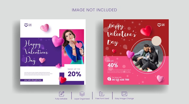 valentines day social media post or Instagram banner template design