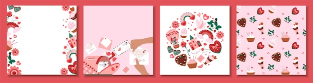 Valentines day square cards set