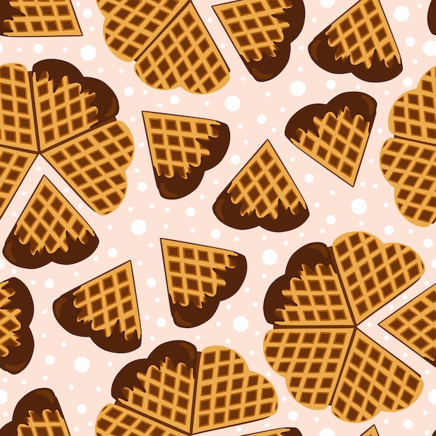 Vector valentines day sweet lunch seamless pattern hearts shape pastry sweet cookies love day tasty homemade waffles