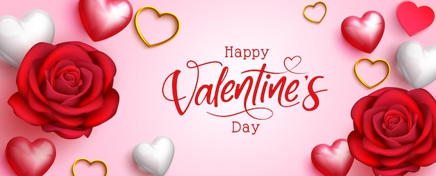 Valentines day vector background design. Happy valentine's day typography text in pink space.