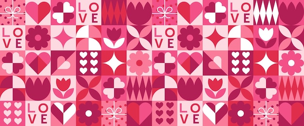 Valentines day vector geometric seamless pattern Abstract modern background Love and hearts