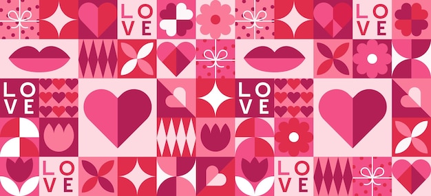 Valentines day vector geometric seamless pattern Abstract modern background Love and hearts