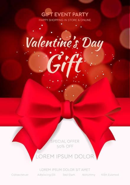 Valentines day web banner with red bow vector illustration