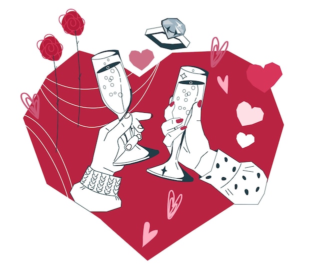 Vector valentines day with hands of loving dating couple vector illustration isolated