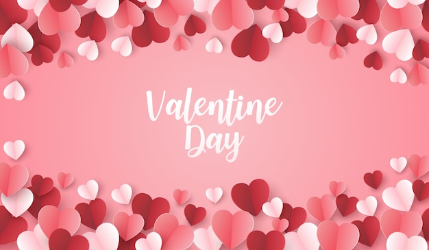 valentines day with heart paper cut on pink background Vector illustration paper craft style