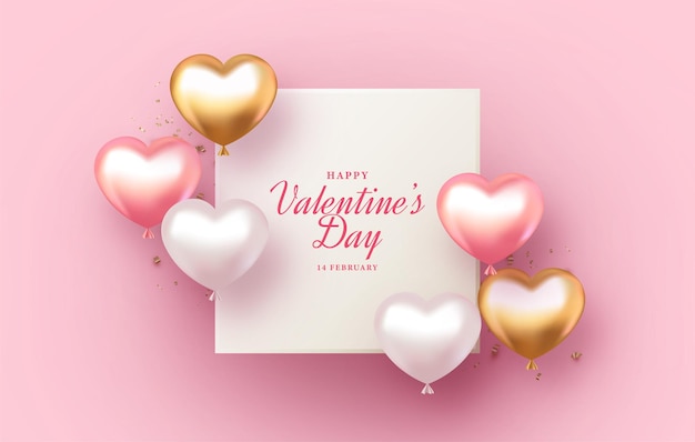 Valentines day with white card and decoration love balloons