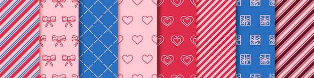 Valentines day wrapping paper design templates eight seamless patterns collection festive wrappin