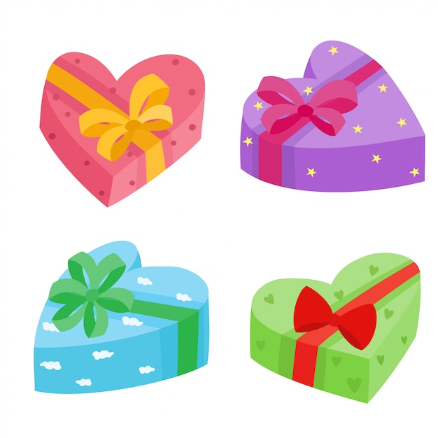 Valentines days presents collection.  illustration of cartoon gifts in bag isolated on white