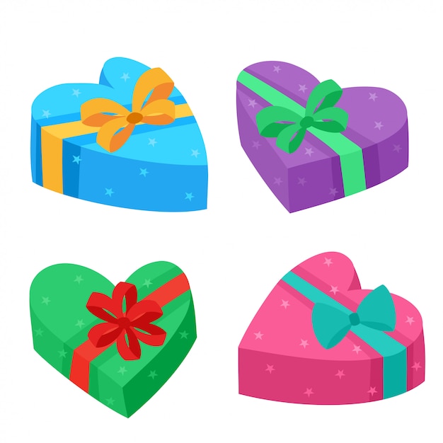 Valentines days presents collection. Vector illustration of cartoon gifts box