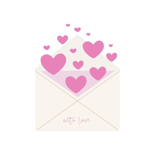 Valentines Envelope with Hearts. Love symbol vector illustration. Mail or Letter concept