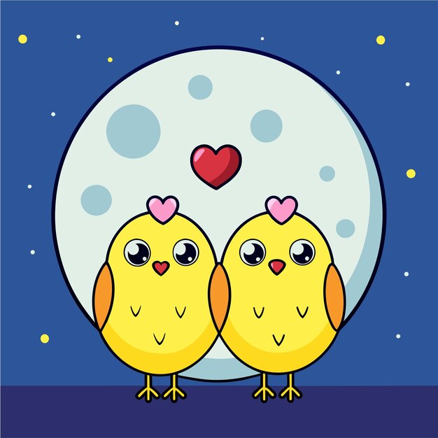 Vector valentines love with lovely birds romantic hand drawn sticker icon concept isolated illustration