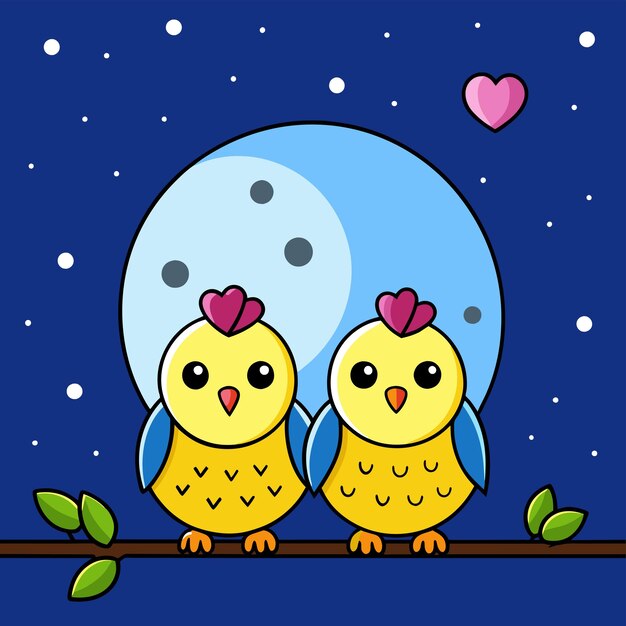 Vector valentines love with lovely birds romantic hand drawn sticker icon concept isolated illustration