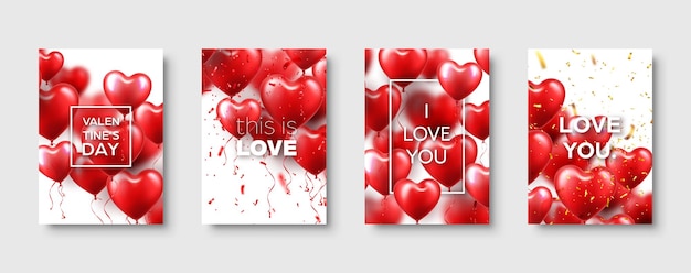 День матери валентина современный шаблон абстрактной карты плакат или баннер с красными воздушными шарами сердца
