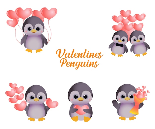 Vector valentines pinguïns clipart