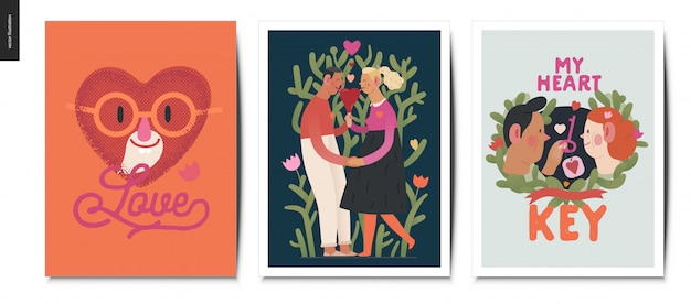 Valentines postcards set