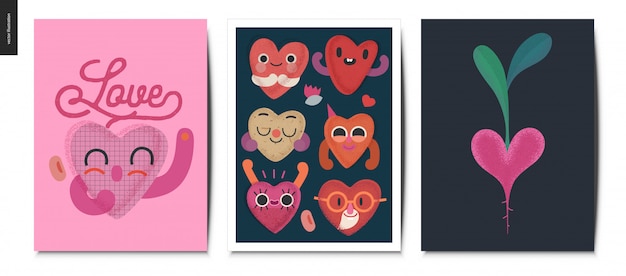 Valentines postcards set